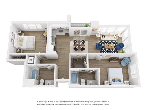 2 bed 2 bathE1 floor plan at Aston at Gateway, El Monte, 91731